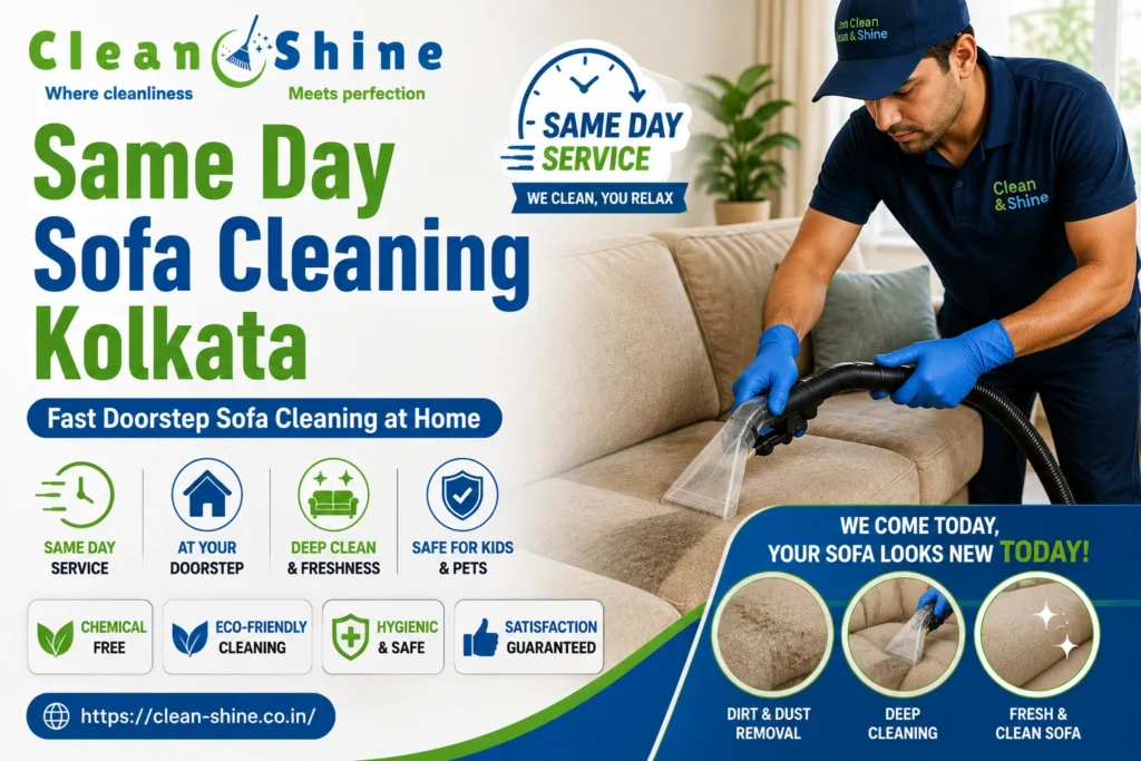 Same day sofa cleaning in Kolkata with professional doorstep sofa cleaning at home.