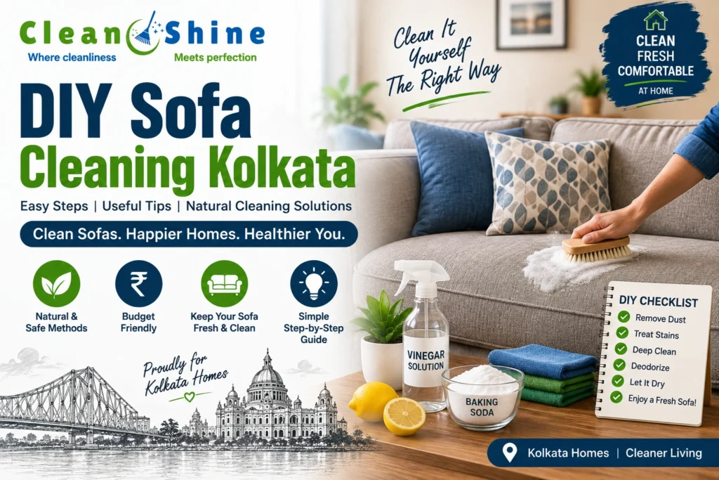 DIY sofa cleaning in Kolkata using simple home cleaning methods and supplies.