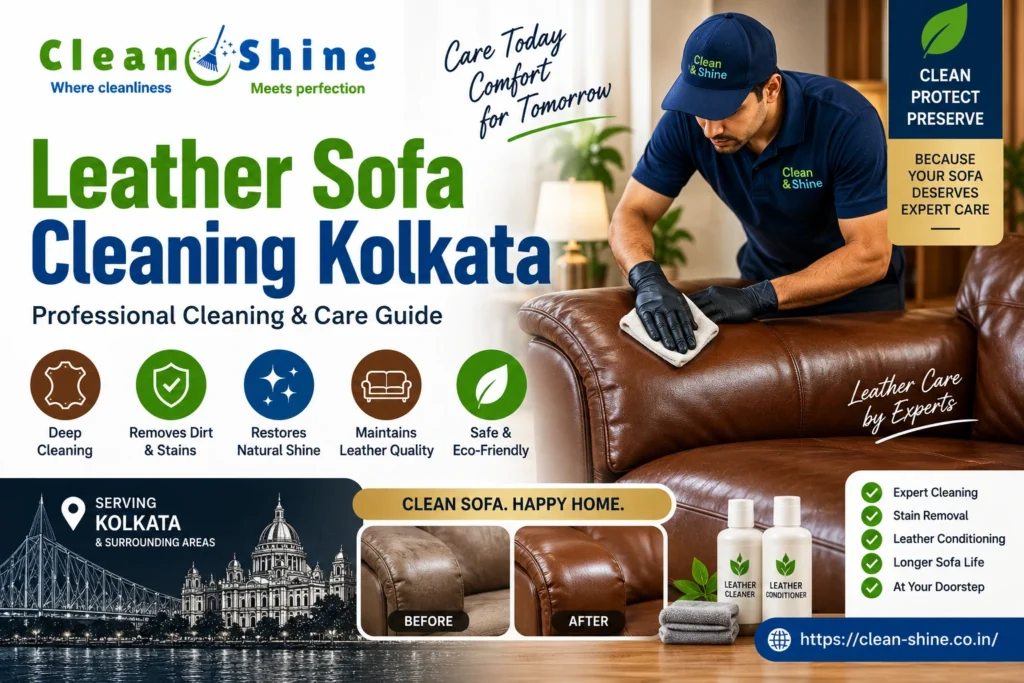 Leather sofa cleaning Kolkata by Clean & Shine with professional cleaning and care.
